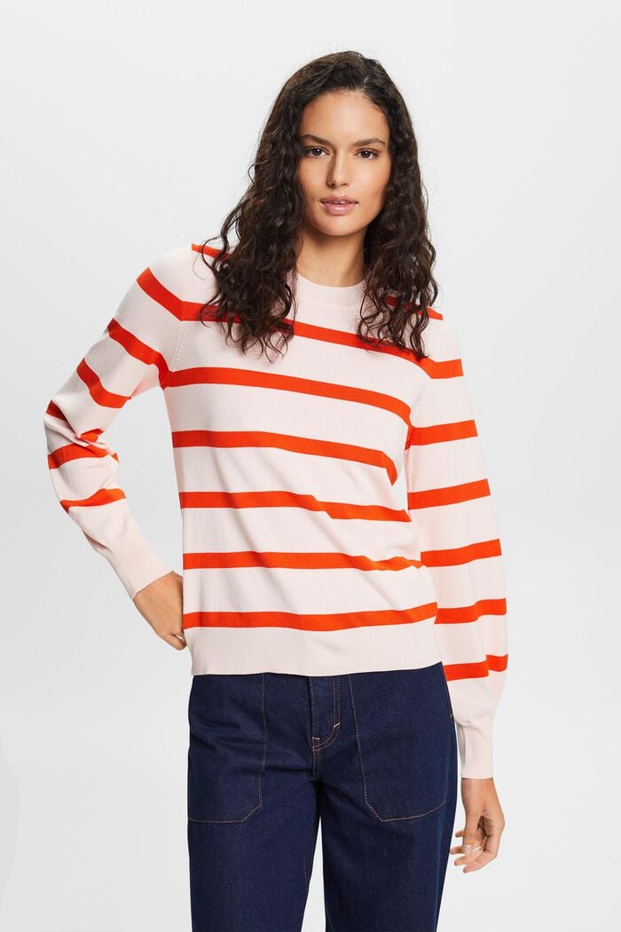 Striped Crewneck Sweater, LIGHT PINK, detail image number 1