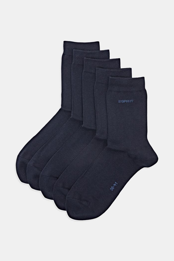 Pack of 5 plain socks, organic cotton, MARINE, detail image number 0