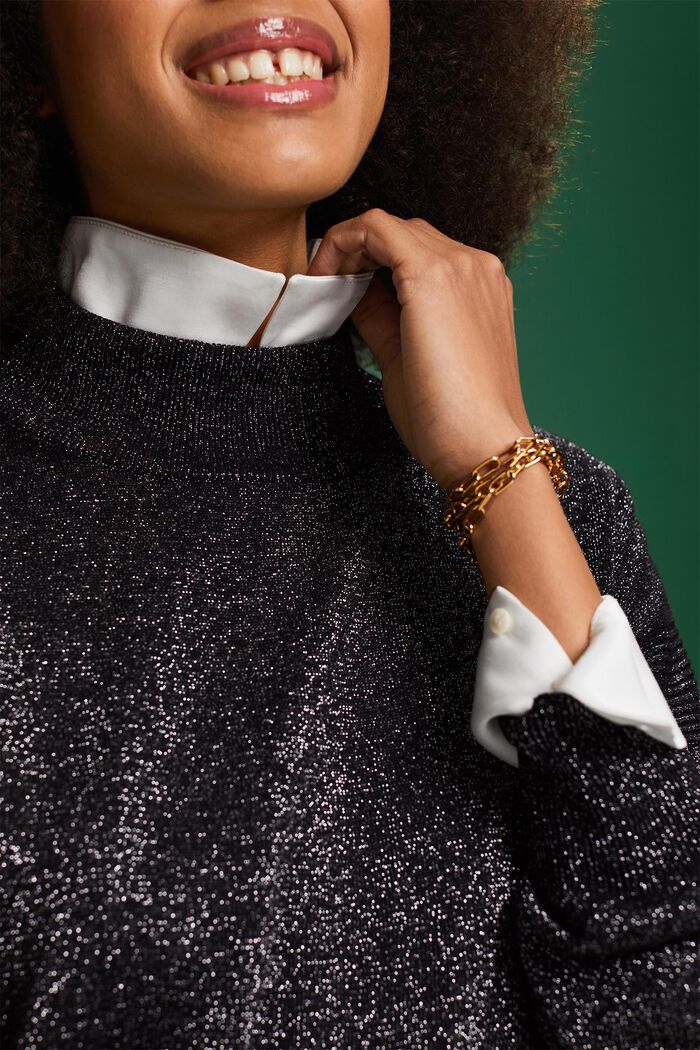 Sparkling Mockneck Sweater, BLACK, detail image number 3