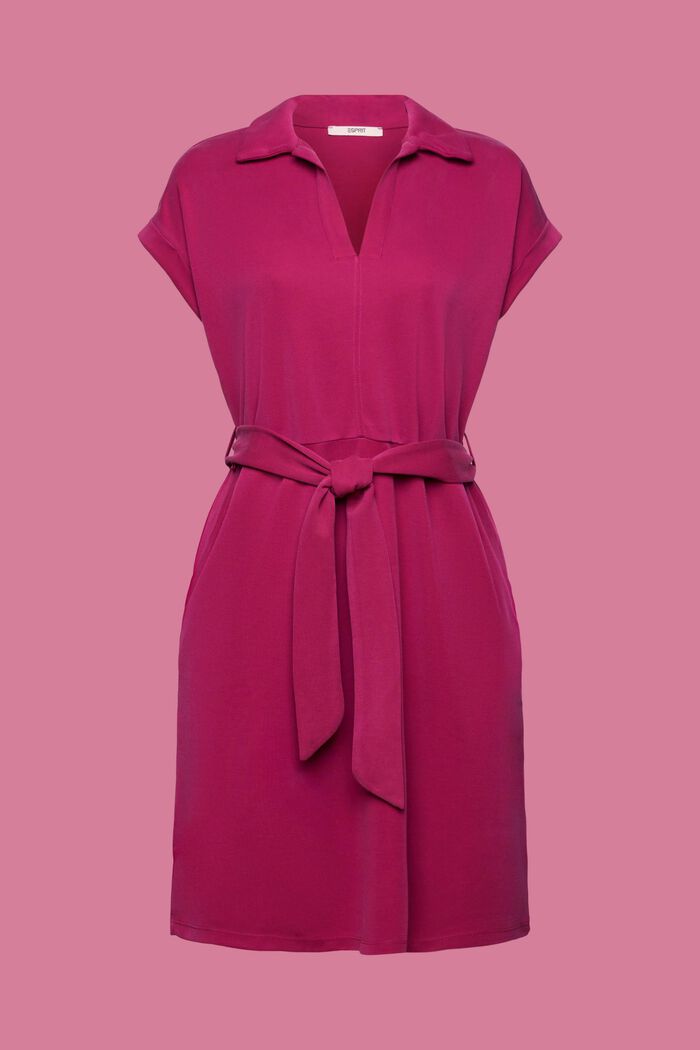 Knitted dress with a tie belt, TENCEL™, DARK PINK, detail image number 5