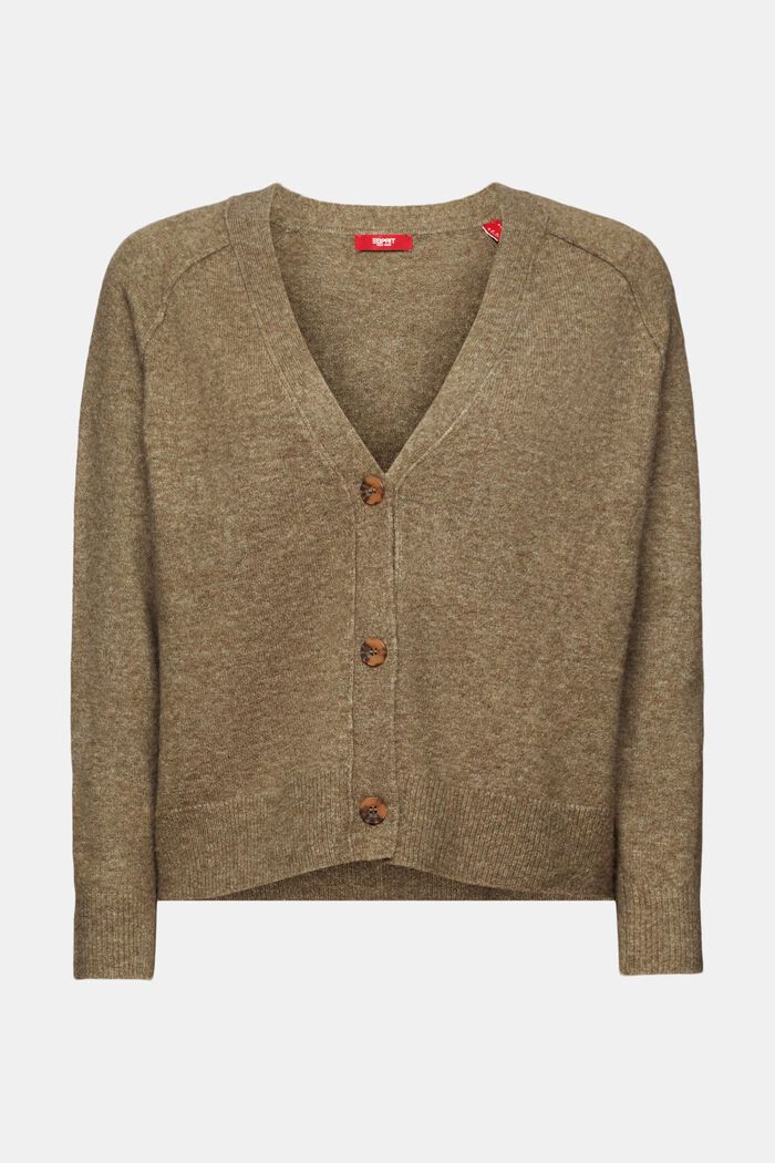 ESPRIT - Buttoned V-neck cardigan, wool blend at our online shop