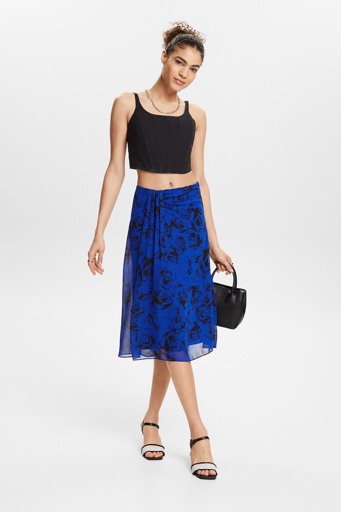 Printed Gathered Chiffon Skirt, BRIGHT BLUE, detail image number 1
