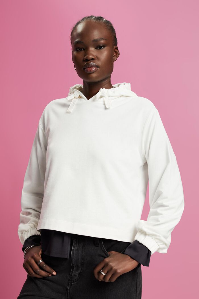 Hoodie sweatshirt with embroidery, OFF WHITE, detail image number 0