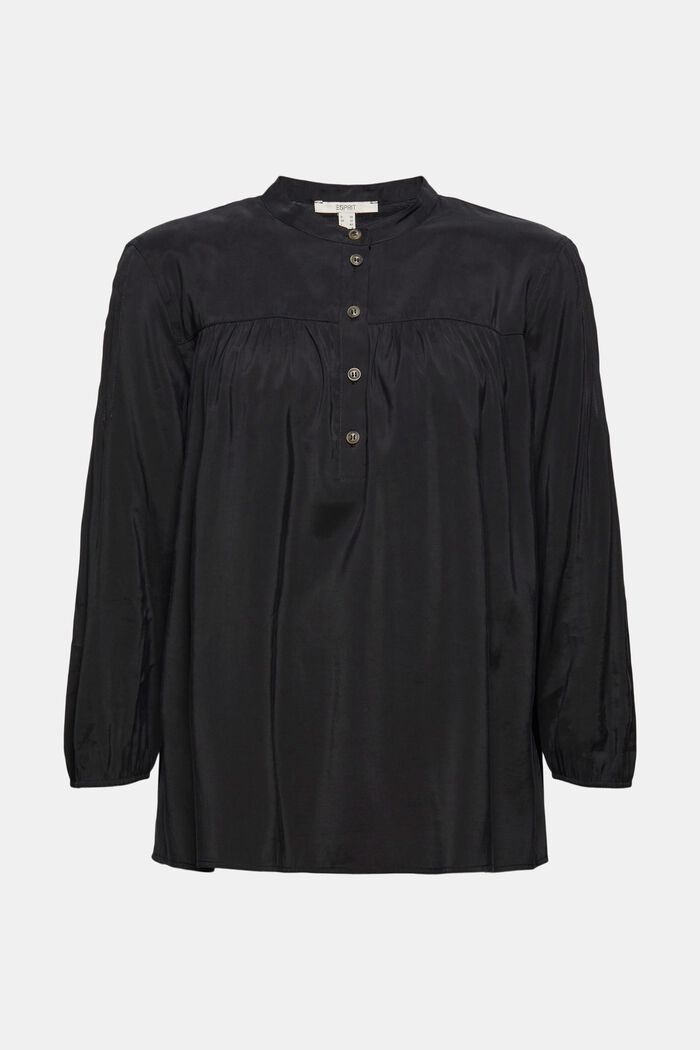 Shiny Henley blouse with LENZING™ ECOVERO™, BLACK, overview