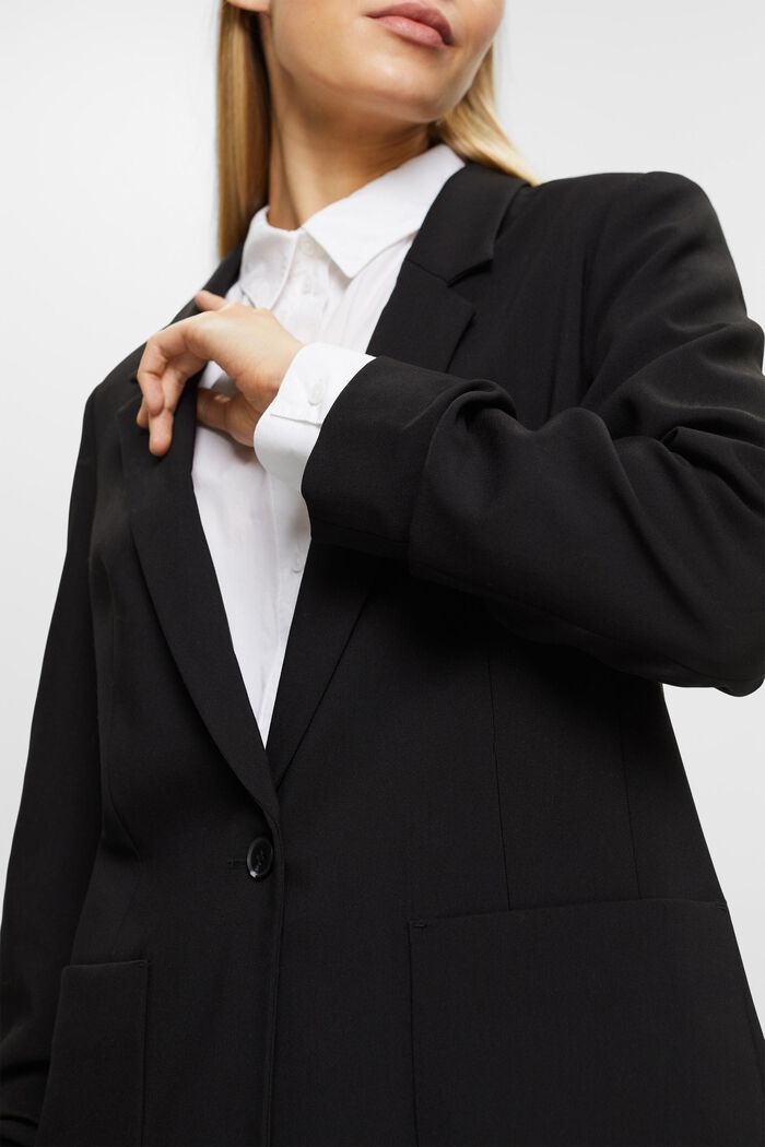 Ruched sleeve blazer, BLACK, detail image number 2
