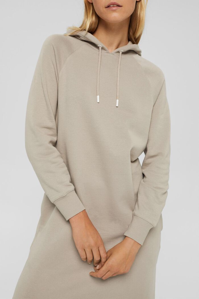 Hooded sweatshirt dress made of 100% cotton, LIGHT TAUPE, detail image number 3