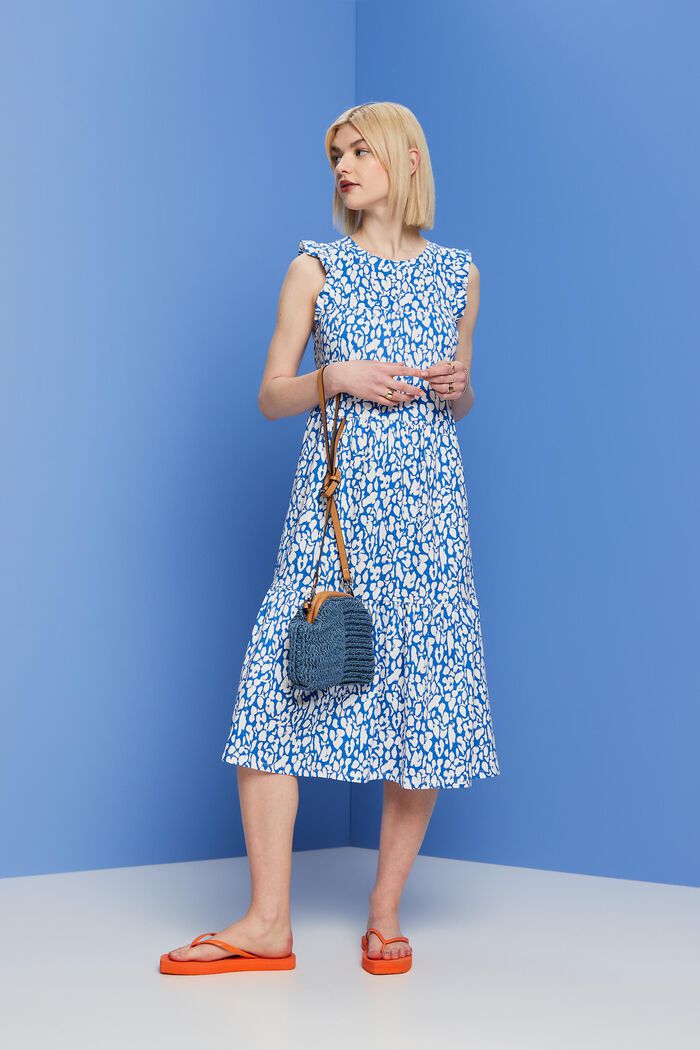 Patterned jersey midi dress, 100% cotton, BRIGHT BLUE, detail image number 1