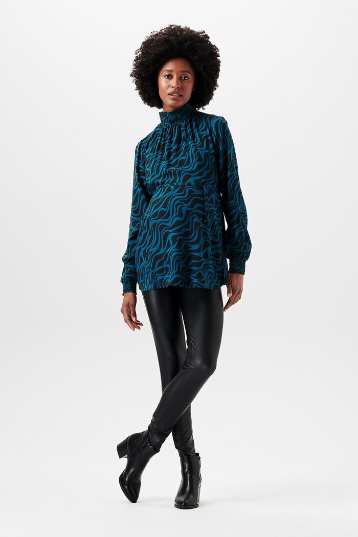 Patterned stand-up collar blouse