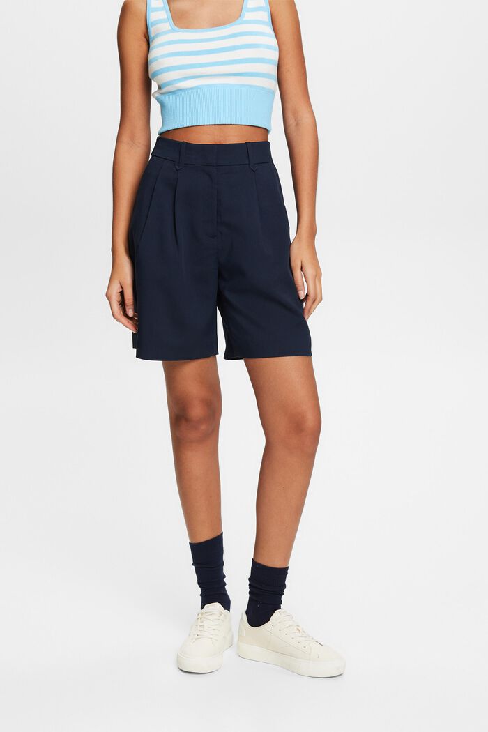 Pleated Bermuda Shorts, NAVY, detail image number 0