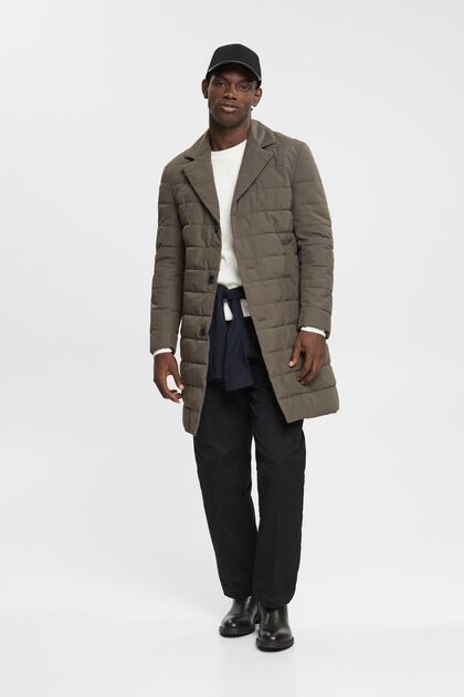 Quilted coat with lapel collar