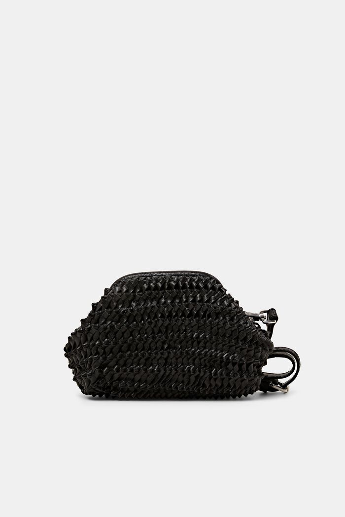 Leather shoulder bag in knotted design, BLACK, detail image number 0