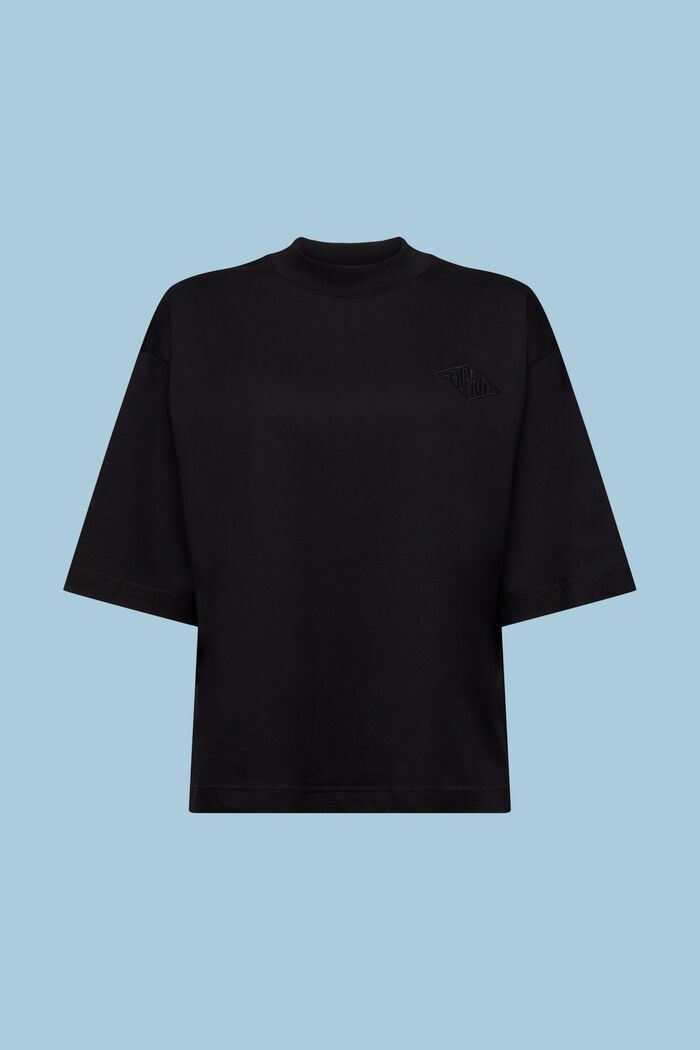 Cotton Mock Neck Logo T-Shirt, BLACK, detail image number 6