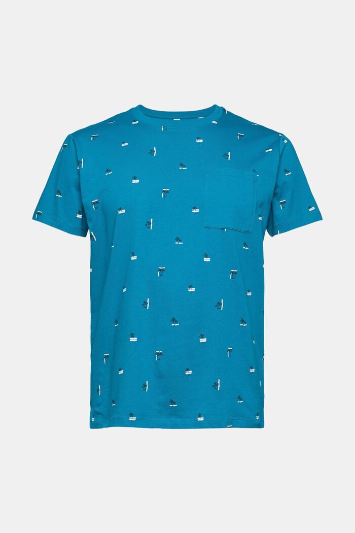 Jersey T-shirt with a palm motifs, TEAL BLUE, detail image number 7