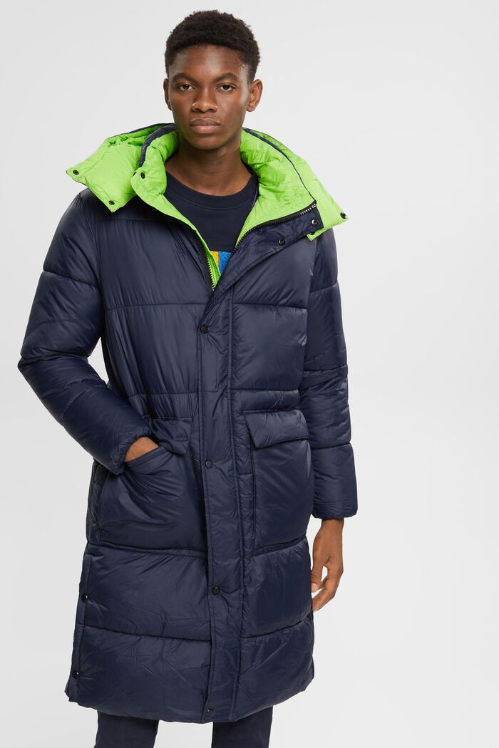 Quilted coat with neon-coloured details