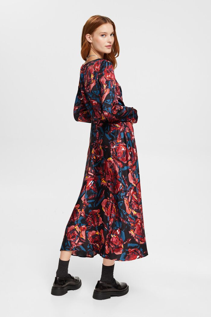 Patterned satin dress, LENZING™ ECOVERO™, BLACK, detail image number 3