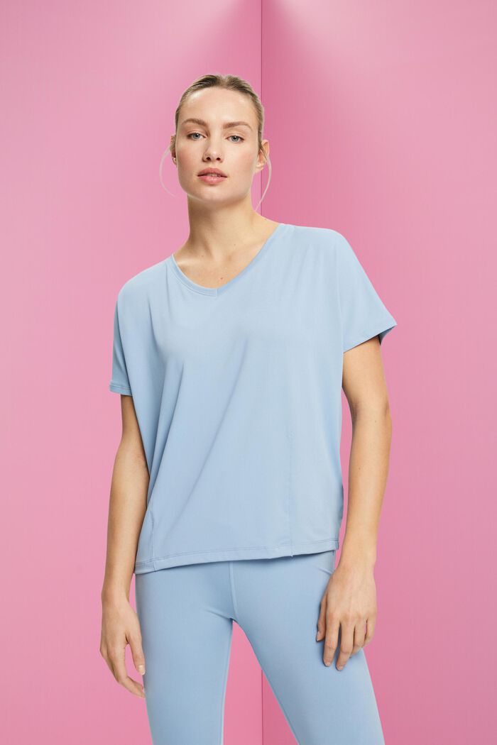 Active v-neck t-shirt with E-DRY, PASTEL BLUE, detail image number 0