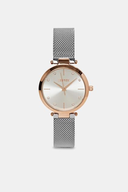 Bi-colour watch with a mesh strap and zirconia