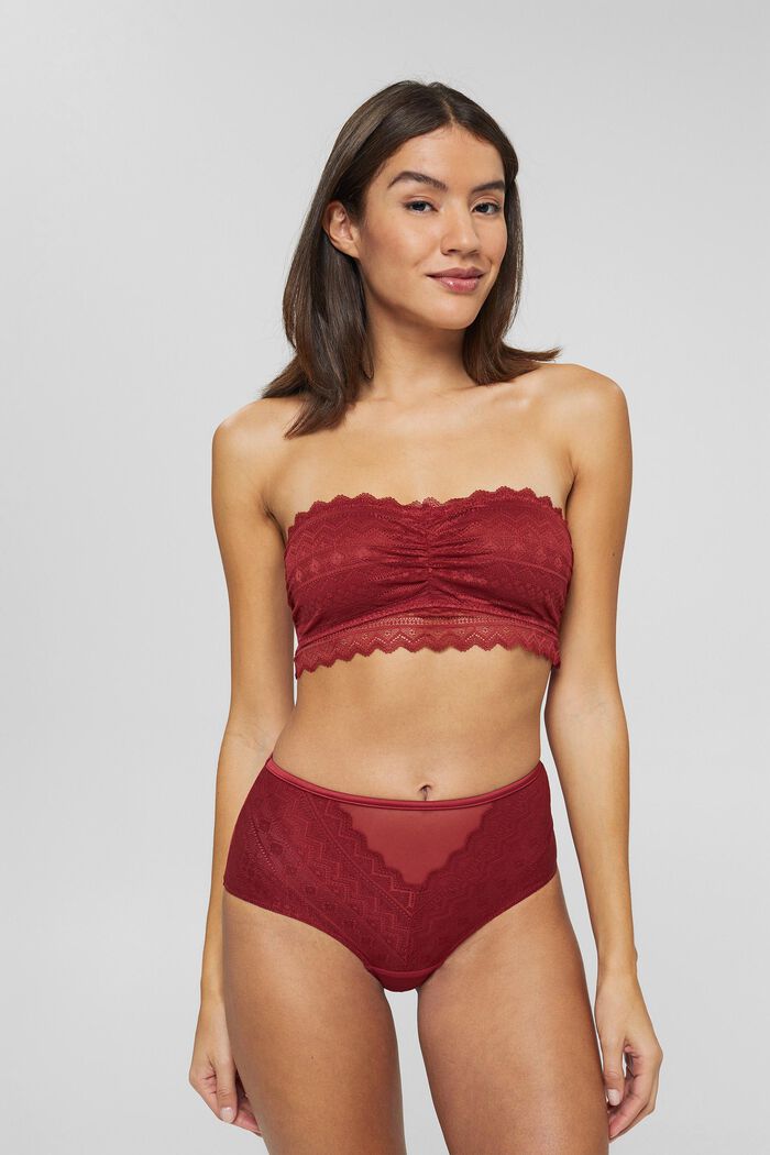 Padded bandeau bra made of lace composed of recycled material, CHERRY RED, detail image number 0