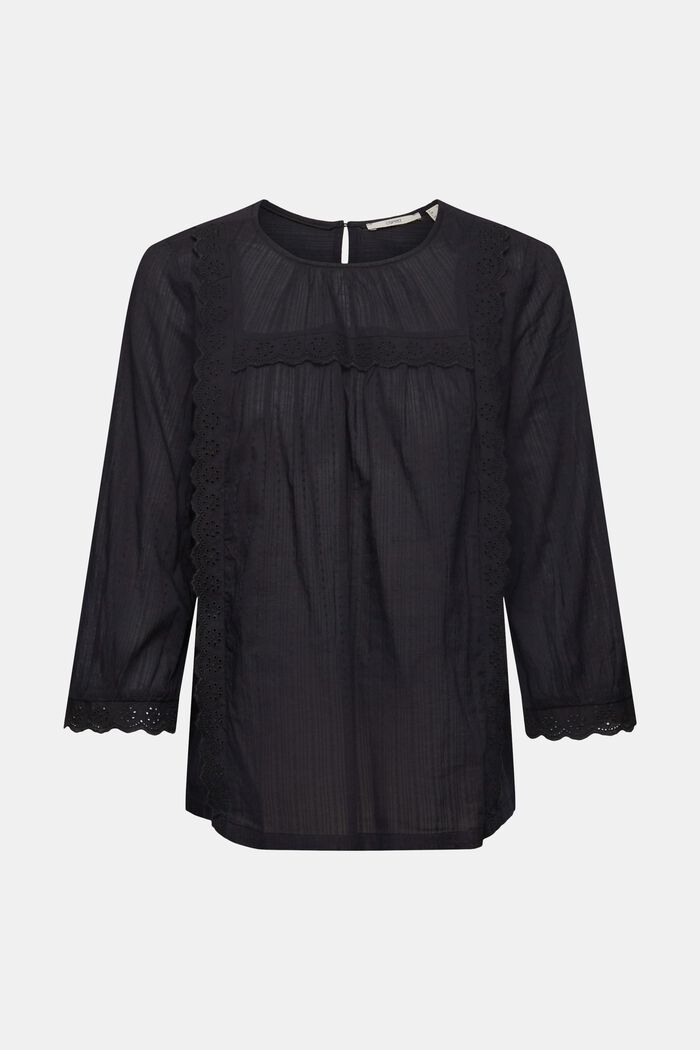 Scallop-edge lace blouse, BLACK, detail image number 7