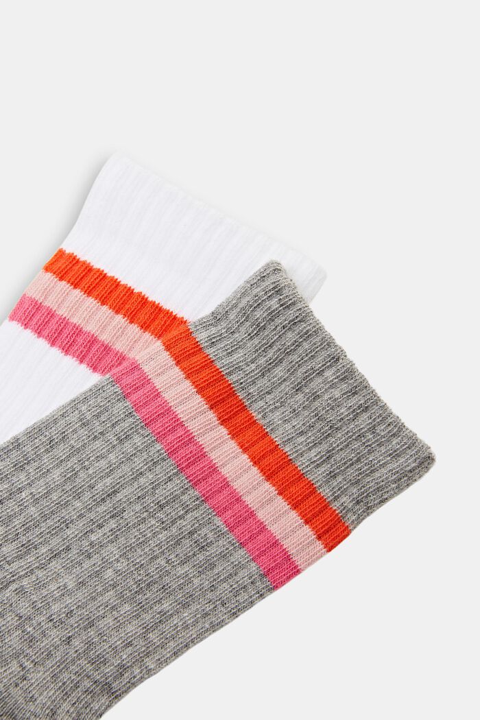 2-pack of ribbed socks with stripes, WHITE/LIGHT GREY, detail image number 1