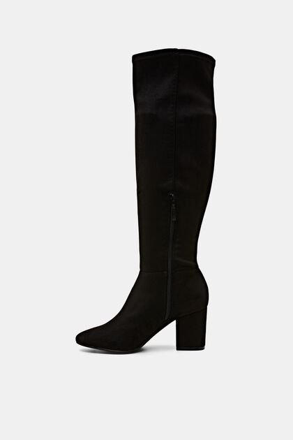 Knee-high faux suede boots, BLACK, overview