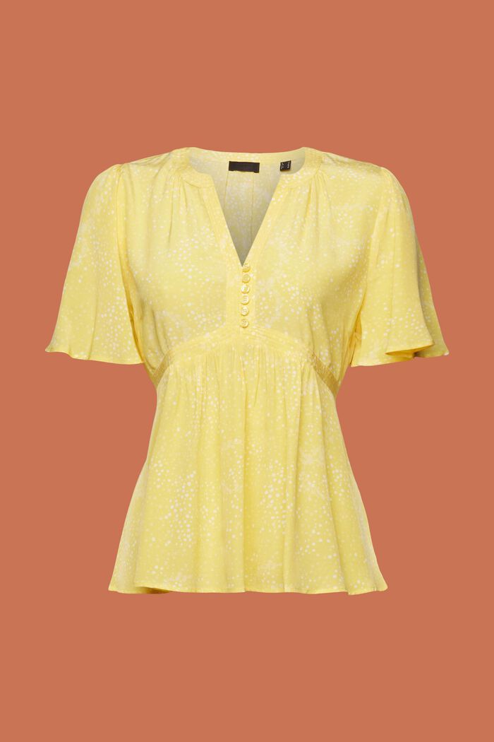 Printed Gathered Tie Back Blouse, LIGHT YELLOW, detail image number 6