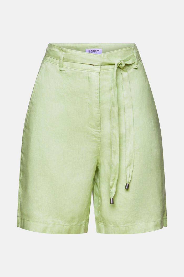 Linen Wide Leg Shorts, LIGHT GREEN, detail image number 6