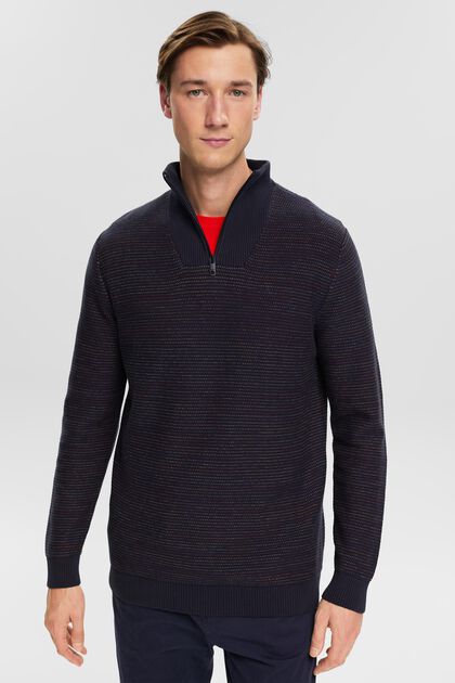Half-zip knit jumper with colourful stripes