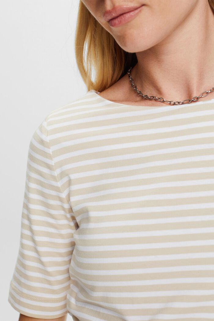 Striped cotton t-shirt with boat neckline, LIGHT TAUPE, detail image number 2
