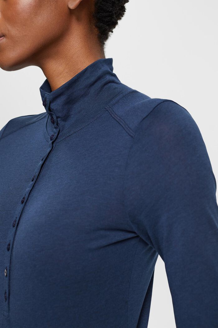 Stand-up collar long sleeve top, TENCEL™, NAVY, detail image number 0