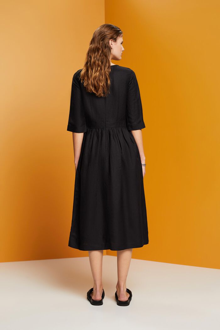 Blended linen and viscose woven midi dress, BLACK, detail image number 3