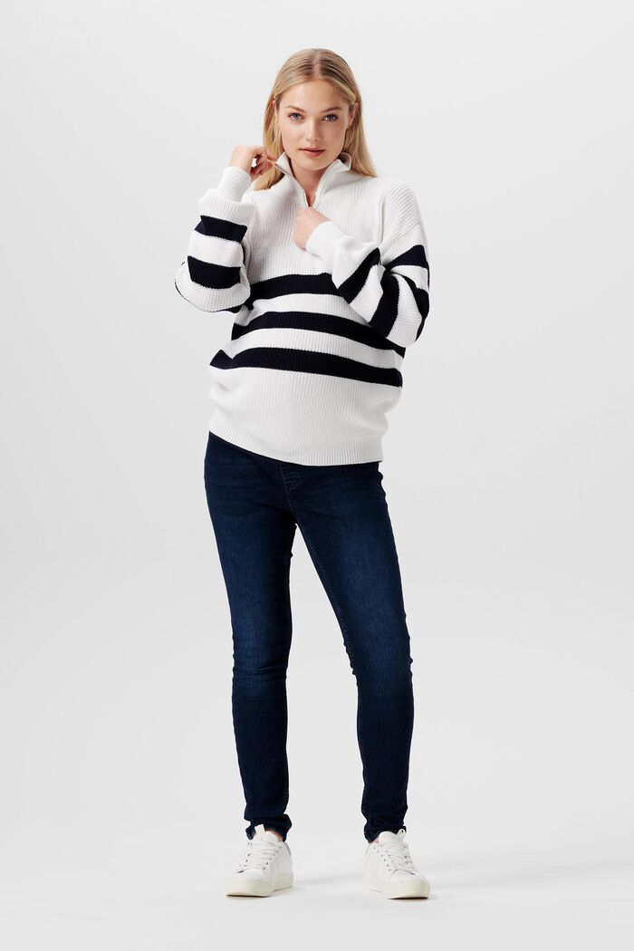 Striped half-zip jumper, organic cotton, OFF WHITE, detail image number 0