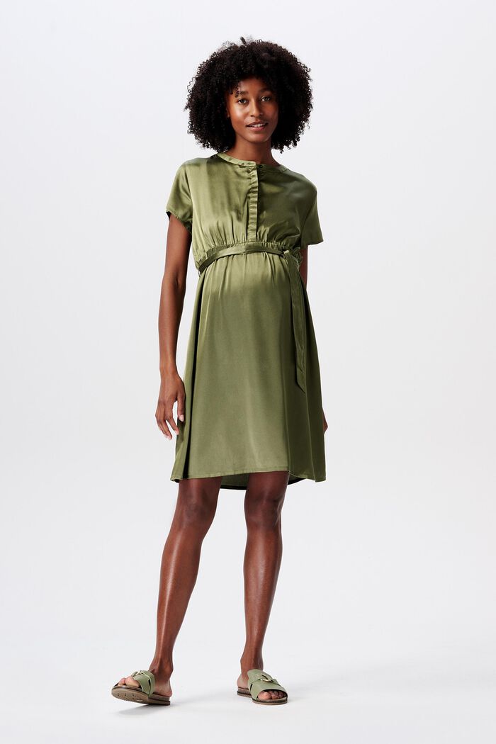 MATERNITY Satin Belted Dress, OLIVE GREEN, detail image number 1