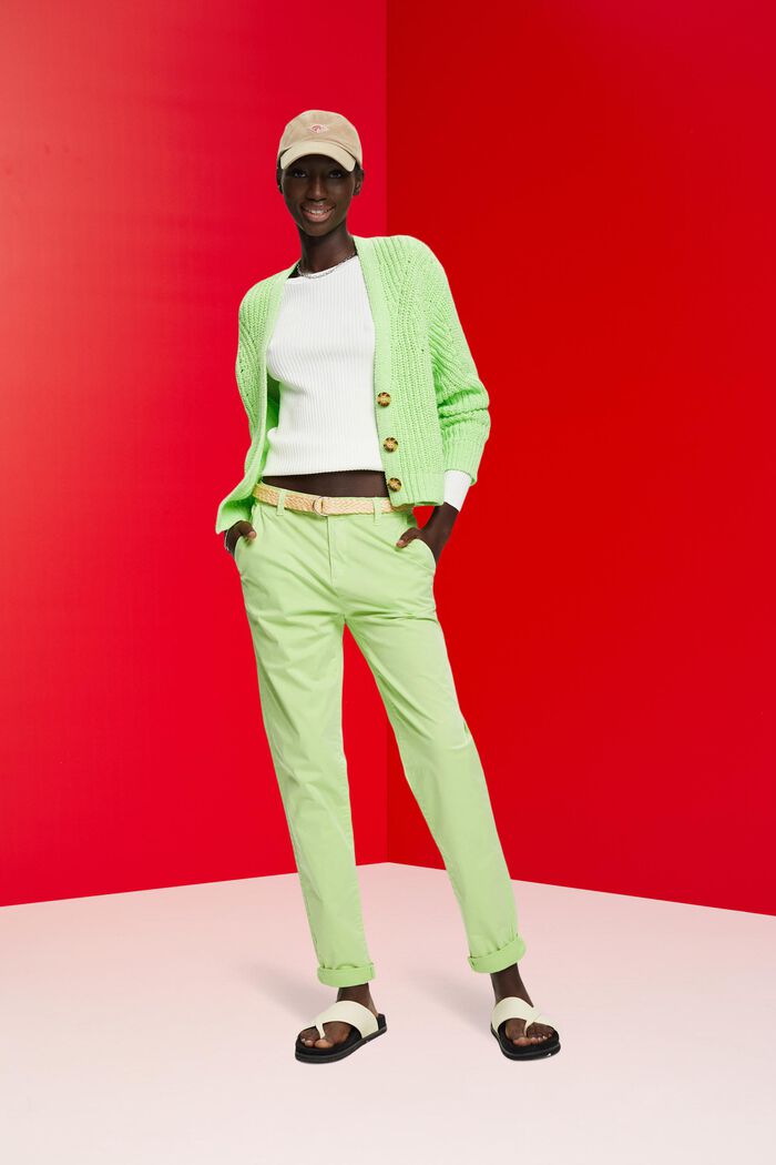 Lightweight stretch chinos with belt, CITRUS GREEN, detail image number 1