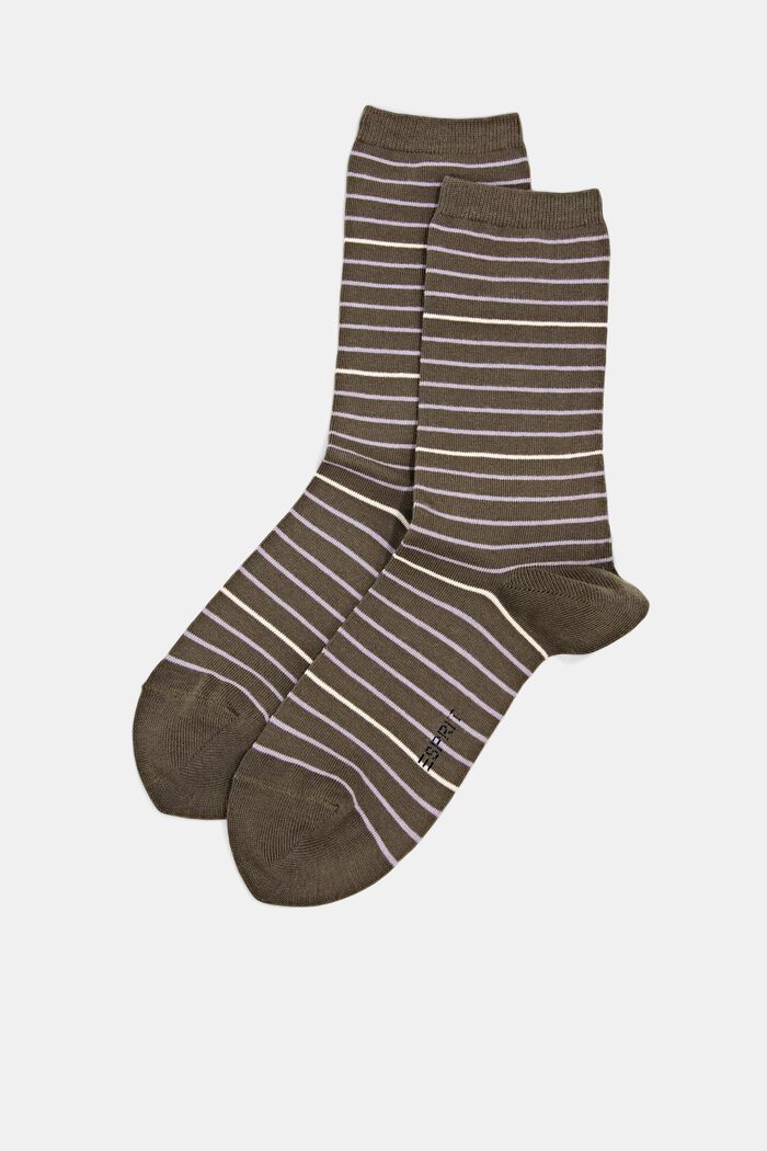 2-pack of striped socks, organic cotton, MILITARY, detail image number 0