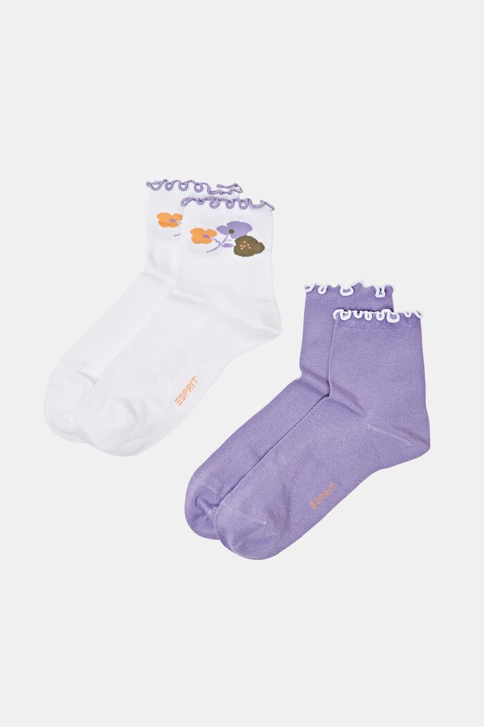 2-Pack Ruffle Crew Socks, WHITE/LILAC, detail image number 0