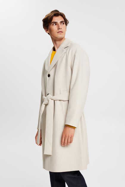Wool blend coat with tie belt