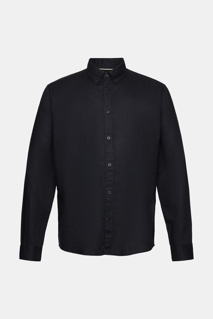 Cotton and linen blended button-down shirt, BLACK, detail image number 5