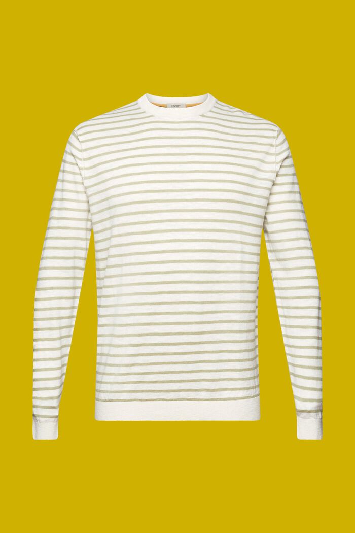 Striped crewneck jumper, cotton-linen blend, NEW ICE, detail image number 6