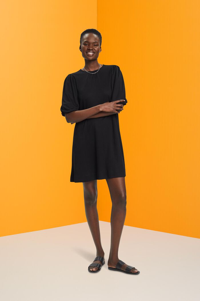 Volume sleeves mini dress, BLACK, detail image number 1