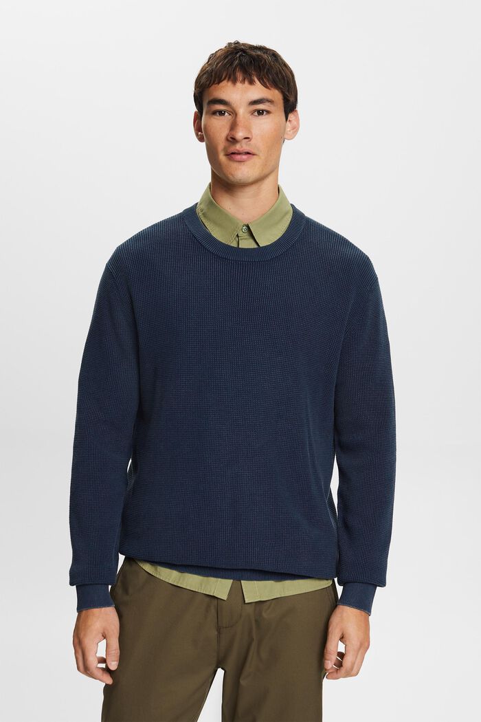 Basic crewneck jumper, 100% cotton, NAVY, detail image number 1
