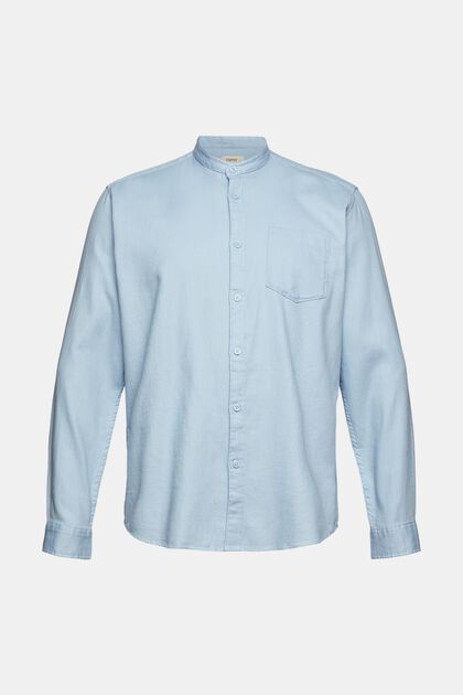 Cotton shirt with band collar, LIGHT BLUE, overview