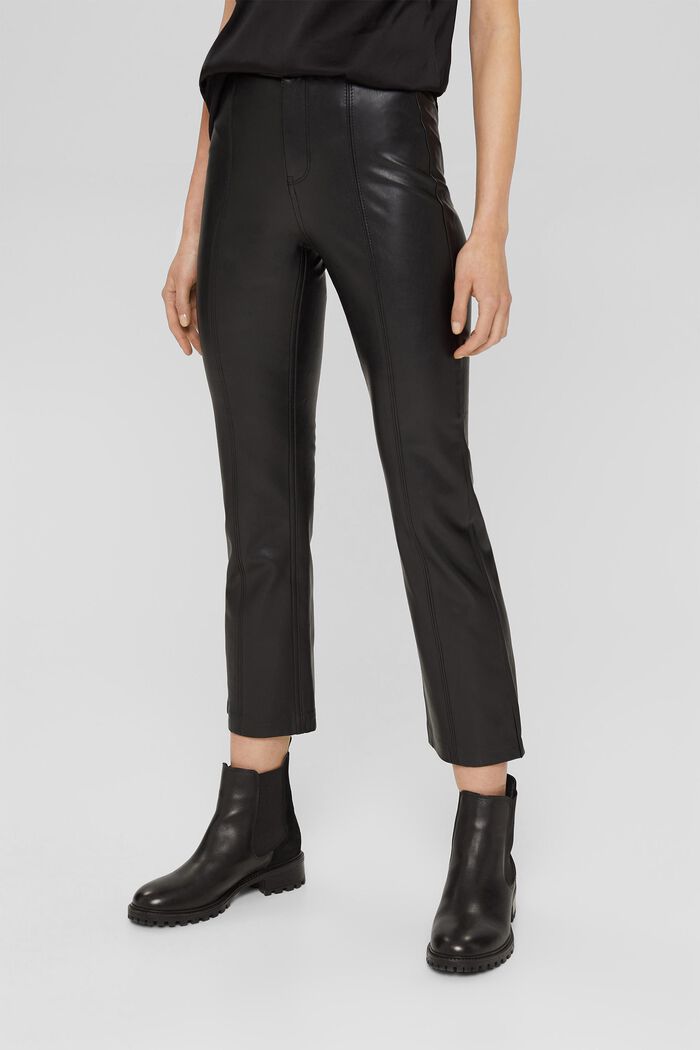 Flared trousers in faux leather, BLACK, detail image number 0