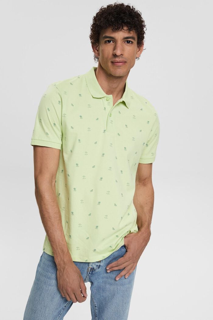 Jersey polo shirt with a print, LIGHT GREEN, overview