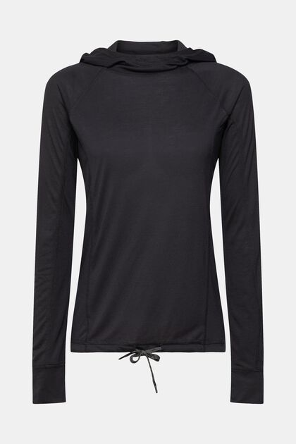 Hooded long-sleeved top, LENZING™ ECOVERO™, BLACK, overview