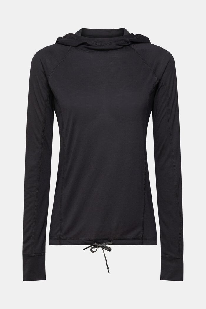 Hooded long-sleeved top, LENZING™ ECOVERO™, BLACK, detail image number 6
