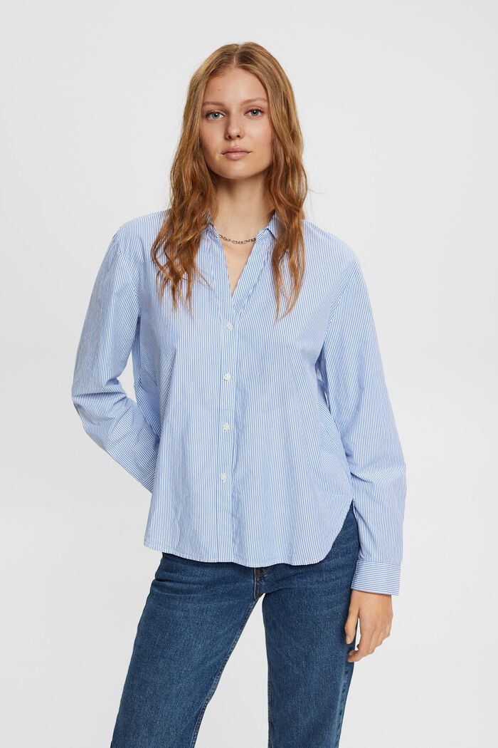Striped V-neck cotton blouse