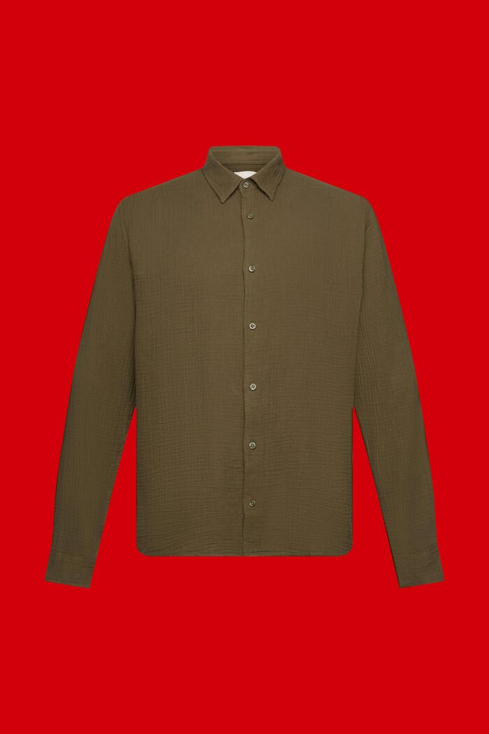 Sustainable cotton muslin shirt, KHAKI GREEN, detail image number 6