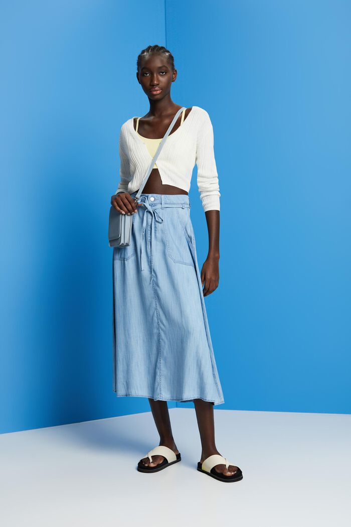 Made of TENCEL™: Denim-look midi skirt, BLUE LIGHT WASHED, detail image number 1
