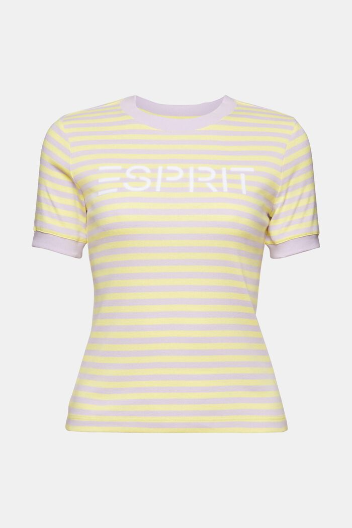 Logo-Print Striped Cotton T-Shirt, PASTEL YELLOW, detail image number 6
